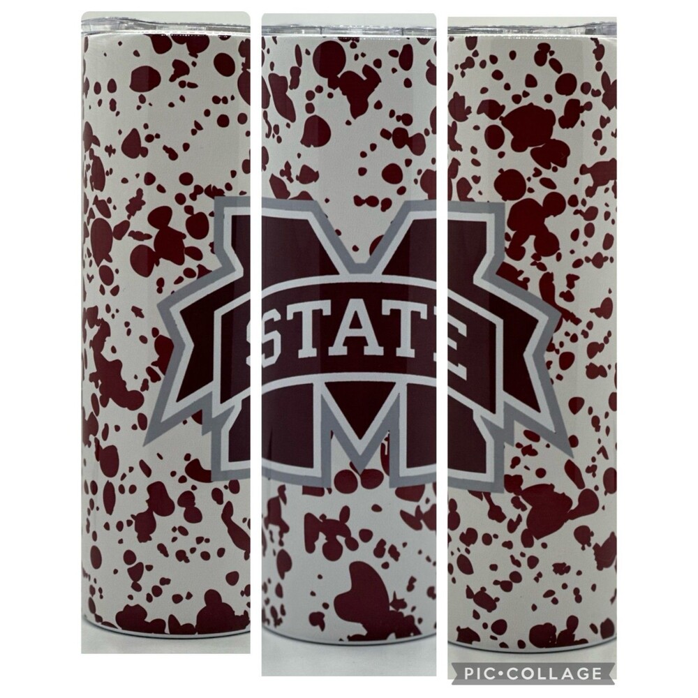NEW MS State Splatter 20 oz. Stainless Steel Tumbler w/Straw Set & Silicone Tip